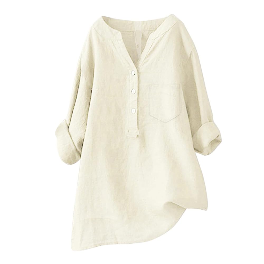 トップス todayful Keyneck Linen Shirts Summer Linen Tops for Women 2024 Vacation Trendy V Neck Long